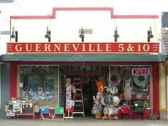 a store front with many items on display