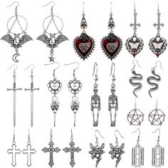 PRICES MAY VARY. 【Unique design】According to Gothic mystery, darkness, loneliness, the complete destruction and reconstruction of punk, a unique earring set is designed，These unique earrings are wonderful accessories for your daily or Halloween outfit to make you special and cool. 【Various styles】12 pairs with different designs gothic earrings, matched with evil eye bat red heart earrings, butterfly earrings, cross earrings, skull skeleton earrings, snake earrings,Angel spirit earrings, pentacle Whimsy Goth Jewelry, Gothic Mystery, Emo Jewelry, Emo Accessories, Grunge Earrings, Angel Spirit, Earrings Snake, Earrings Cross, Unique Earring