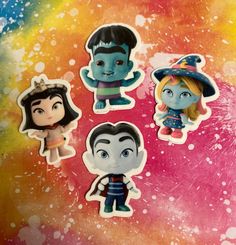 four stickers depicting the characters of disney's inside out on a colorful background