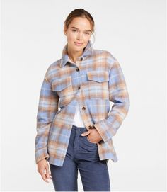 Women's Brushed Plaid Shacket | Shirt-Jackets at L.L.Bean Trendy Fall Outerwear For Casual Gatherings, Trendy Relaxed Fit Long Sleeve Shacket, Collared Fall Shacket For Casual Gatherings, Oversized Shacket For Layering, Cozy Relaxed Fit Button-up Outerwear, Fall Button-up Shacket For Casual Gatherings, Oversized Outerwear For Casual Gatherings In Fall, Relaxed Fit Long Sleeve Outerwear For Casual Gatherings, Casual Plaid Outerwear For Layering