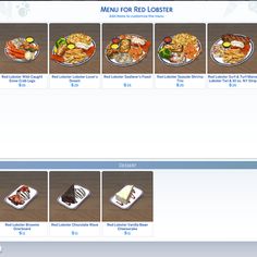 the menu for red lobster is displayed in this screenshot from an internet site that allows users to order their food