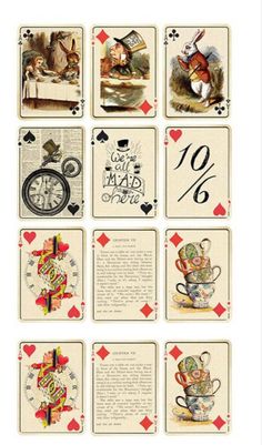 six playing cards with different designs and numbers on them, including one for the rabbit