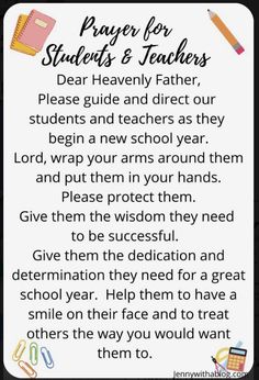 a poem with the words prayer for students and teachers