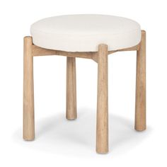 the stool is made out of wood and has a white cushion