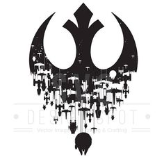 the star wars symbol is made up of black and white silhouettes, which are hanging from