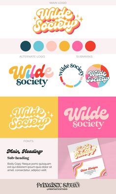 some type of logos with different colors and font styles on them, including the name's