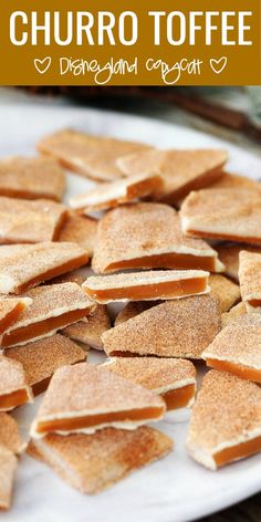 some crackers are sitting on a plate with the words churro toffe written above them