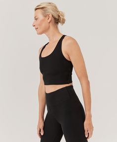 Women's Black On the Go-To Rib Crop Tank 2XL. Super soft organic women's On the Go-To Rib Crop Tank from Wear PACT. Fair Trade Factory. GOTS Certified Made With Organic Cotton Black Relaxed Fit Top For Yoga, Supportive Black Tops For Yoga, Black Medium Support Activewear, Compressive Black Bra-friendly Top, Black Medium Support Bra Friendly Top, Comfortable Fitted Black Top, Supportive Black Yoga Top, Fitted Comfortable Tops For Gym, Comfortable Fitted Tops For Gym