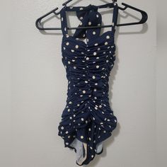 Unique Vintage One Piece, Nwt, Size Xs, Pet/Smoke Free Home Chic Fitted Navy Swimwear, Chic Fitted Halter Neck One Piece, Chic Fitted One Pieces For Spring, Fitted Casual One Piece For Party, Casual Fitted One-piece For Party, Blue Fitted One Piece For Party, Navy Fitted Halter Neck Swimwear, Vintage One Piece, Vintage Swim