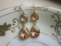 Blush Champagne Earrings Peach Gold Earrings Teardrop by laalee, $39.00 Champagne Drop Earrings For Party, Champagne Color Drop Earrings For Gift, Elegant Champagne Dangle Earrings, Blush Drop Earrings For Wedding, Elegant Peach Wedding Earrings, Champagne Jewelry, Blush Jewelry, Champagne Earrings, Blush Earrings