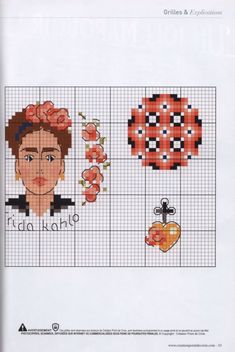 a cross stitch pattern with an image of a woman's face and flowers on it