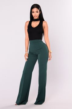 Available In Hunter Green Crepe Knit High Waist Dressy Pants Pintuck On Front Back Hidden Zipper 35 inseam. Based on a size Small 96% Polyester 4% Spandex Made in USA | Victoria High Waisted Dress Pants in Hunter size 3X by Fashion Nova Dress Pants Outfits, Green Dress Pants, Celana Fashion, High Waisted Dress, Easter Dresses For Toddlers, High Waisted Dress Pants, Plum Dress, Waisted Dress, Dressy Pants