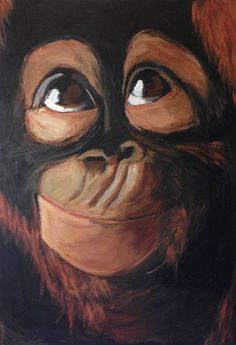 a painting of a monkey's face with big eyes and a black mask on