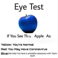 an apple with the caption if you see this apple as yellow you're normal red you may have coronarius