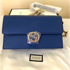 Nwt Gucci Leather Interlocking G Chain Wallet Crossbody Bag Blue $1450 100% Authentic Item Details: Designer: Gucci Retail: N/A Model: Dollar Interlocking G Style: Crossbody Bag Material: Calfskin Leather Color: Blue Code: 510314 Made: Italy Measurements: W 7.5" D 1.5" H 4.5" Come With Dust Bag, Box And Gift Receipt Red Gucci Bag, Gucci Super Mini, Gucci Messenger Bags, Blue Code, Gucci Mini, Gucci Purse, Authentic Bags, Gucci Crossbody, Chain Wallet