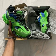 Balenciaga Track Trainers, Only Wore Twice, Box Has Wear And Tear And Is Not In Perfect Condition, However Shoes Are. Balenciaga Track Trainers, Shoes Balenciaga, Balenciaga Track, Balenciaga Shoes, Blue And Green, Mens Shoes Sneakers, Balenciaga, Men's Shoes, Blue Green