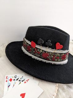 Vegas Themed Hat Pins! Choose your favorite playing card suite. Heart, Spade, Club or Diamond!   Update your favorite hat.  Pin to shirt, jacket, purse, scarf or Bandana!  Stick on your boots!  Add a little pin almost anywhere!  Pins are made from polymer clay and are super light weight! Can be stuck anywhere. The possibilities are endless!  Stick Pins:  All stick pins come with a safety stopper on the end to cover the sharp tip, hold in place and keep from sliding out of place. The hat band pic Western Hat, Purse Scarf, Band Pictures, Stuck On You, Western Hats, Hat Pin, Stick Pins, Hat Band, Hat Pins