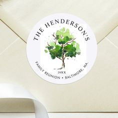 an envelope with a sticker that says, the hendersons family reunion baltimore