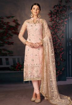 Buy Indian Party wedding wear salwar Peach net sequence churidar suit 225 online in USA, UK and Canada from KollyBollyEthnics.com Plazzo Suits, Celana Fashion, Indian Suit, Churidar Suits, Embroidered Pants, Pakistani Suits, Shalwar Kameez, Salwar Suit, Churidar