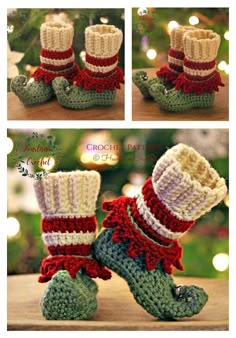 Christmas Just Elfin' Around Shoes Crochet Pattern Nye Decor, Crochet Booties Pattern, Crochet Elf, Elf Slippers, Crochet Christmas Stocking Pattern, Crocheted Slippers, Crochet Baby Booties Pattern, Slipper Pattern, Crochet Baby Boots