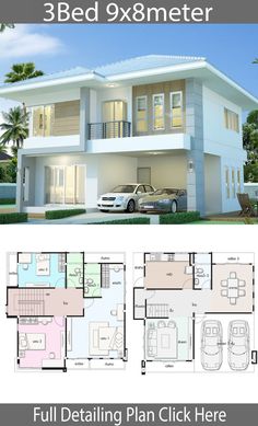 three bedroom house plan with 3 car garages and two levels to the second floor