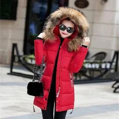 "Stay Cozy and Stylish: Premium Winter Hooded Jacket with Lu Red Parka, Female Coat, Winter Jacket Women, Snow Wear, Hooded Winter Coat, Clothing Female, Puffer Parka, Warm Winter Jackets, Parka Women