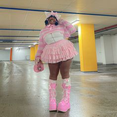 Cute Hot Pink Outfits, Outfits With Pink Skirt, Plus Size Bimbocore Outfits, Pink Outfit Plus Size, Purple And Pink Outfit, Barbiecore Aesthetic Outfit, Hot Pink Outfit Ideas, Pink Aesthetic Clothes