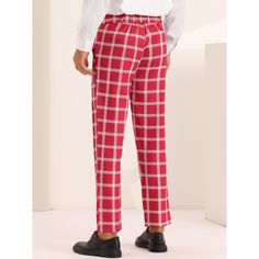 In addition to the plaid design, the trousers also have eye-catching designs in color. Plaid pattern pants can be worn with a dress shirt, sweater, polo shirt, blazer, or trench coat for an elegant and stylish look. These pants you can wear in office work, graduations, proms, wedding parties, ceremonies, festivals, and more. Casual Plaid Pants With Welt Pockets, Casual Plaid Bottoms With Welt Pockets, Casual Business Casual Red Pants, Red Business Casual Bottoms, Red Casual Pants For Business Casual, Red Casual Business Bottoms, Red Casual Bottoms For Business Casual, Pattern Pants, Sweater Polo