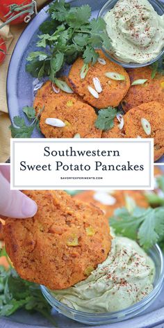 southwestern sweet potato pancakes with sour cream and cilantro