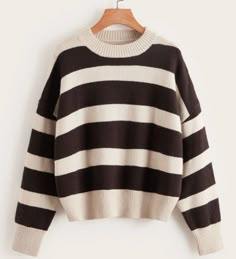 Striped Sweater Aesthetic, Shein Sweaters Aesthetic, Aesthetic Striped Sweater, Hoddies Outfits, Oversized Black And White Striped Sweater, Emo Striped Sweater, Women Sweaters Winter