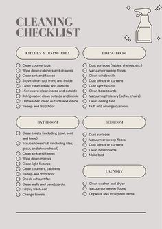 the cleaning checklist is shown in black and white