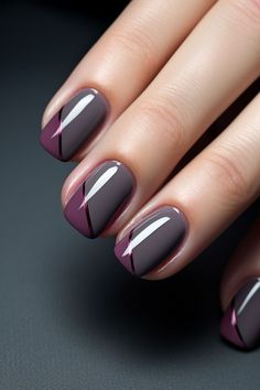 Gray And Purple Nails, Gray Nails Ideas, Charcoal Nails, Gray Nail Designs, Plum Nails, Fall Gel Nails, Simple Gel Nails, Gray Nails