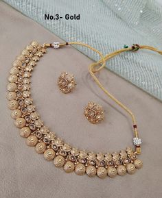 *Light Weight dark gold Adjustable necklace set with earrings and tikka  *Studded with champagne stone. *No.1-  *Necklace width-0.7  inches  *Earrings Length- 1 inches *No.2 *Necklace width-0.6  inches  *Stud Length- 1 inches *No.3-  *Necklace width-0.8  inches  *Stud diameter- 0.9 inches Gold Kundan Jewelry Set For Marriage, Gold Kundan Sets For Marriage, Gold Festive Sets For Marriage, Gold Kundan Necklace For Marriage, Jewellery Set Gold, Kimberly White, Wedding Bollywood, Indian Necklace, Copper Style