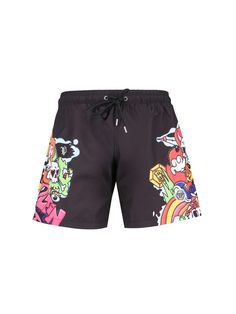 Philipp Plein swim shorts in black fabric with elastic drawstring waistband, two side pockets, side logo plaque, all-over maxi multicolor print, flat back pocket, straight leg. Composition: 100% Polyester Sea Clothing, Sea Clothes, Swimsuit With Shorts, Heel Accessories, Burberry Hat, Shoes Heels Pumps, Philipp Plein, Wedge Boots, Drawstring Waistband