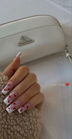 Classy Vday Nails, Square Vday Nails, Trendy Square Nails, Vday Nails, Valentine Nails, Heart Nail, Simple Acrylic Nails