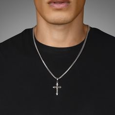 This mens cross pendant, named Faith, is a powerful religious and Christian symbol of hope and the everlasting sacrifice Christ made on the cross. Wear our mens sterling silver cross necklace as a visible representation of your belief and to inspire others. MATERIALS, WEIGHTS & MEASUREMENTS: This mens silver cross pendant is solid sterling silver and rhodium plated for maximum protection and shine. The solid silver pendant for men is designed, sculpted, and handcrafted by artisan jewelers, and t Mens Cross Chain, Cross Pendant Necklace Men, Symbol Of Hope, Mens Cross Necklace, Stainless Steel Cross Pendant, The Sacrifice, Silver Cross Necklace, Sterling Silver Cross Necklace, Silver Chain For Men