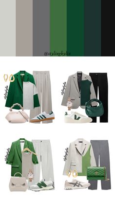 Most favourite outfit : Blazer & Sneakers 💚💚  #outfit #outfitideas #outfitpost #outfitinspo #outfitoftheday #ootd #fashiongram #fashionpost #fashiondiaries #styleinspo #styleoftheday #styleblogger #stylish #virtualstylist #springstyle #springoutfit #springvibes #springfashion Grey Colour Combination Dress, Gray And Green Outfit, Green Color Combinations Outfit, Blazer Sneakers Outfit, Green Outfit Inspo Aesthetic, Grey Color Combinations Outfits, Green And Grey Outfit, Color Palette Outfit, Green Blazer Outfit