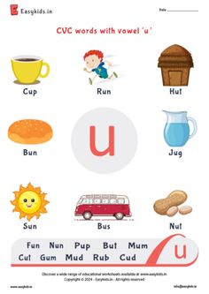 an english worksheet with words and pictures for kids to learn the letter u