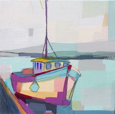 a painting of a boat in the water