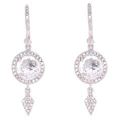 These diamond dangle earrings are super versatile, from jeans to dressy or even for your wedding earrings! Each earring is made in 3 parts so it has movement as your head and body move. This glorious feature makes it our number one diamond earrings for 2021/2022. Earrings: 1 Set Metal Quality: 14 Karat White Gold Earring Type: Dangle Clasp Type: Lever-Back Earring Length: 1.25 inches Halo width: 9.20 millimeters Diamond Number: 65 Diamond Shape: Round Total Diamond Weight: .25 Carat Gemstone: White Topaz Gemstone Shape: Round Gemstone Number: 2 Average Gemstone Diameter: 6.53 millimeters Gemstone Weight: 2.50 Carat Total Weight: 2.75 Carat total weight 2022 Earrings, Diamond Dangle Earrings, Earrings Round, Star Jewelry, White Gold Earrings, Gold Earring, Topaz Gemstone, Round Earrings, White Topaz