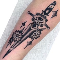 Traditional Dagger Tattoo, Traditional Dagger, Shin Tattoo, Knife Tattoo, Traditional Tattoo Sleeve, Dagger Tattoo, Eye Tattoo, Vintage Tattoo