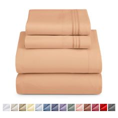 sheet set with four different color sheets and two matching pillowcases in various colors