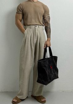 Quiet Luxury Men Summer, Pleated Pants Outfit Men, Casual Office Style, Boho Men Style, Creating Outfits, Luxury Street Style, Masculine Fashion, Grandpa Core, Pants Outfit Men