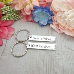 ♡ Best Bitches Keyrings ♡ The keychains are made from high grade aluminium and hand stamped with the words "Best Bitches". All orders will be sent in a gift box like the one pictured above (gift boxes vary slightly) . Then sealed in a padded envelope, and will be sent within 1 working day via Royal Mail. Please check our policies for more information on shipping times. ❤ Check out our store for lots of other handmade jewellery ❤ Please note all items are made in and shipped from the UK. Best Friend Matching, Birthday Gift For Best Friend, Gift For Best Friend, Funny Birthday Gifts, Birthday Gifts For Best Friend, Birthday Humor, Handmade Jewellery, Best Friend Gifts, Gift Boxes