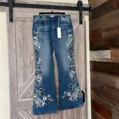 Stunning Embroidered Jeans By Driftwood Farrah. Originally Purchased From Free People For Over $180. These Jeans Have Never Been Worn And Still Have The Tags. Size 29, But Feel More Like A Size 26 Or 27. Beautiful Embroidery That Take Hours Upon Hours Of Work. The Cut Is Somewhere Between A Boot Cut And A Flare. Blue Embroidered Wide Leg Jeans, Spring Embroidered Denim Blue Pants, Embroidered Wide Leg Bottoms In Medium Wash, Medium Wash Bottoms With Floral Embroidery For Fall, Blue Embroidered Straight Leg Bottoms, Blue Straight Leg Pants With Floral Embroidery, Blue Embroidered Spring Pants, Embroidered Blue Straight Leg Pants, Blue Embroidered Straight Leg Pants