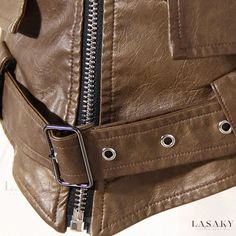 Lasaky - Versatile Vegan Leather Cropped Jacket with Detachable Puff Sleeves and Elegant Folded Collar Brown Utility Outerwear With Zipper Closure, Equestrian Style Boots, Detachable Puff Sleeves, Faux Leather Vest, Fitted Pants, Velvet Hoodie, Style Boots, Girls Wardrobe, Leather Vest