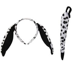 two headbands with black and white polka dots on them, one has an umbrella