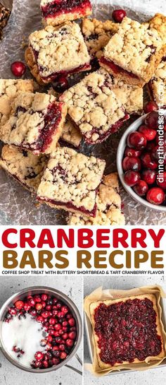 cranberry bars recipe with text overlay