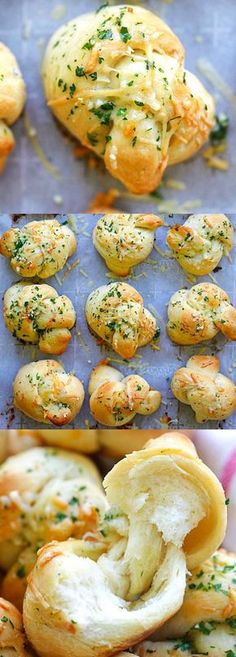 several small rolls with cheese and herbs on a sheet of baking paper, ready to be eaten