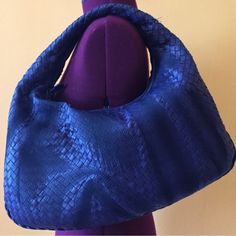 Width 16.8 “. Height 14” Depth 3.9” Elegant Handmade Blue Shoulder Bag, Blue Bags With Intrecciato Weave, Blue Rectangular Bag With Intrecciato Weave, Blue Shoulder Bag With Intrecciato Weave, Blue Intrecciato Weave Shoulder Bag, Designer Blue Evening Bag, Blue Intrecciato Weave Shoulder Bag For Shopping, Luxury Handmade Blue Bags, Blue Intrecciato Weave Tote Shoulder Bag